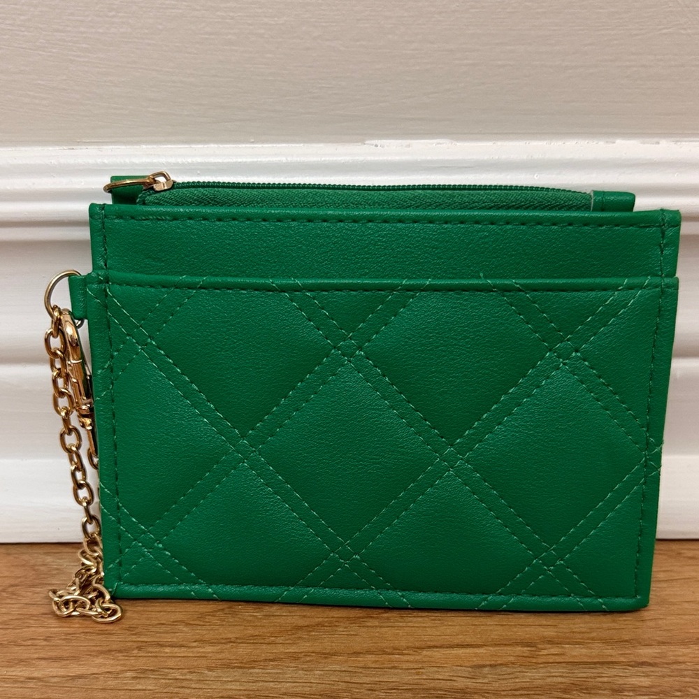 Ardene Emerald Quilted Mini Card Wallet with Gold Chain